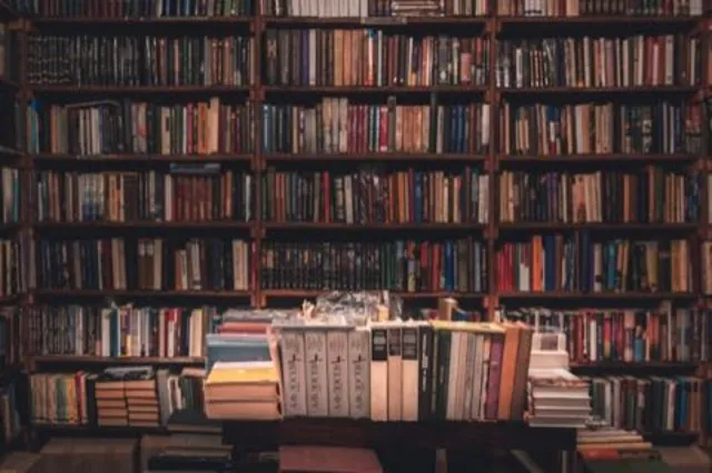 Shelves of books in a reading room