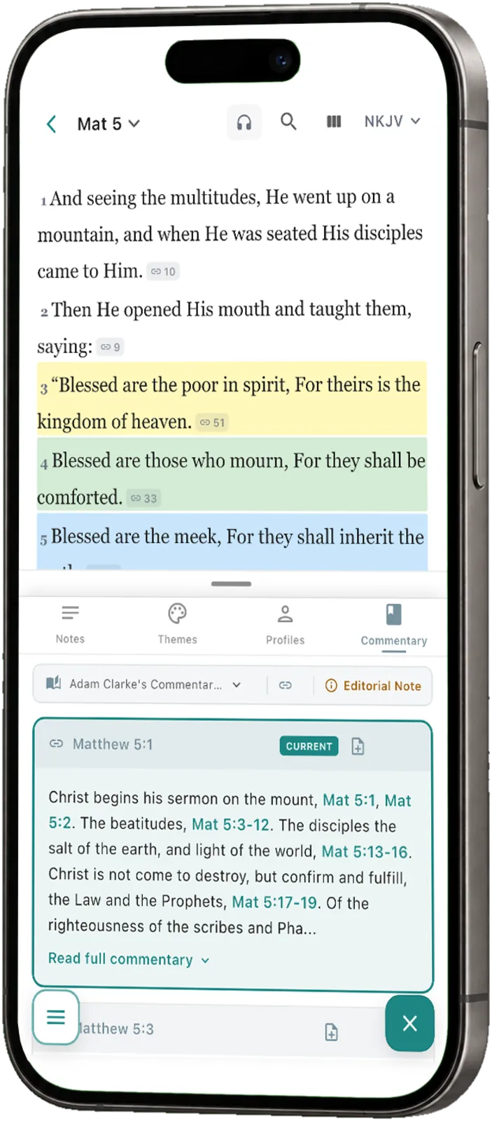 Commentary beside the text in VerseRoot